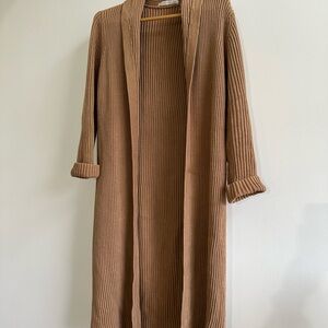 Long Ribbed Tan Cardigan 90s